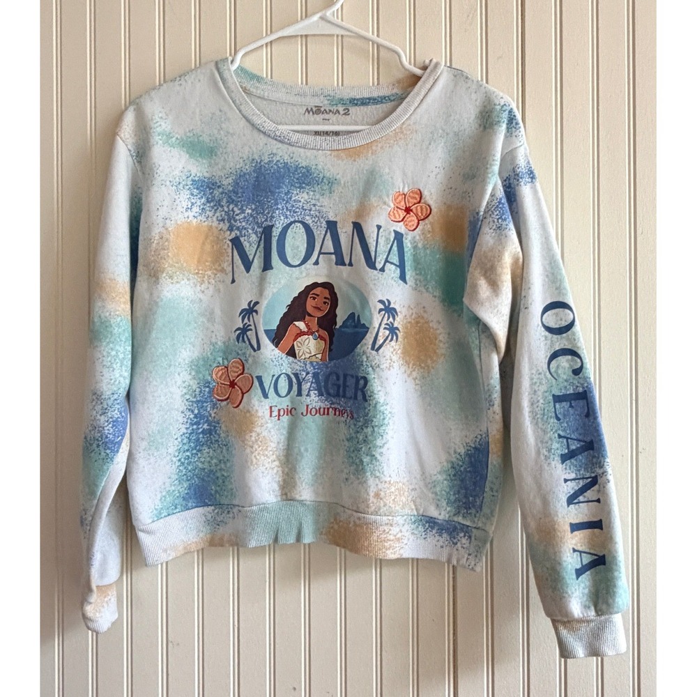 Disney Moana‎ 2 Voyager Oceania Girls Sweatshirt XL 14/16 Teal Blue Crewneck